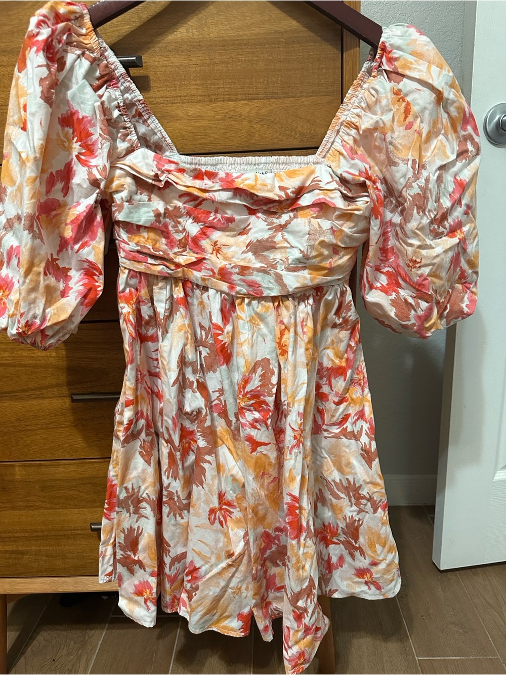 Abercrombie & Fitch Cream Mini Dress with Coral & Tan Floral Print